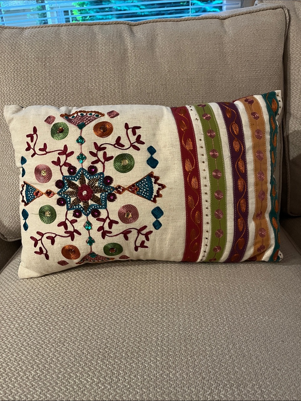 Pier 1 Beaded Embroidered Rectangle Throw Pillow
